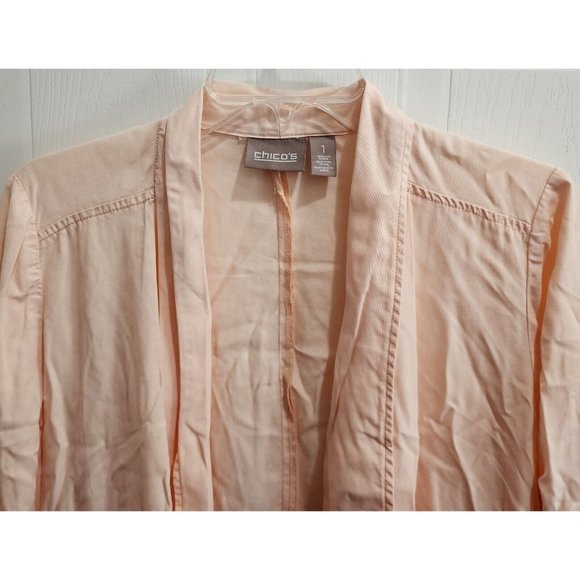 Chico's Women's Open Front Cardigan Jacket Roll Tab Sleeve Pink Lyocell Sz 1 (M) - Picture 2 of 13